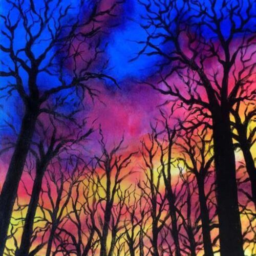 Painting with a Twist Blacklight Class- Sunset Forest