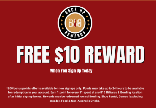 FREE $10 Reward at 810 Bowling and Billiards
