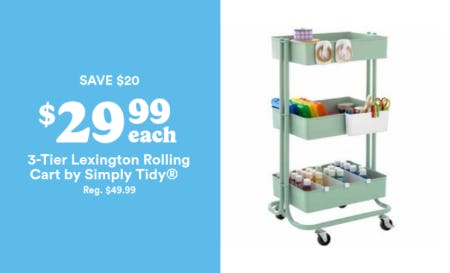 $20 Off 3-Tier Lexington Rolling Cart by Simply Tidy