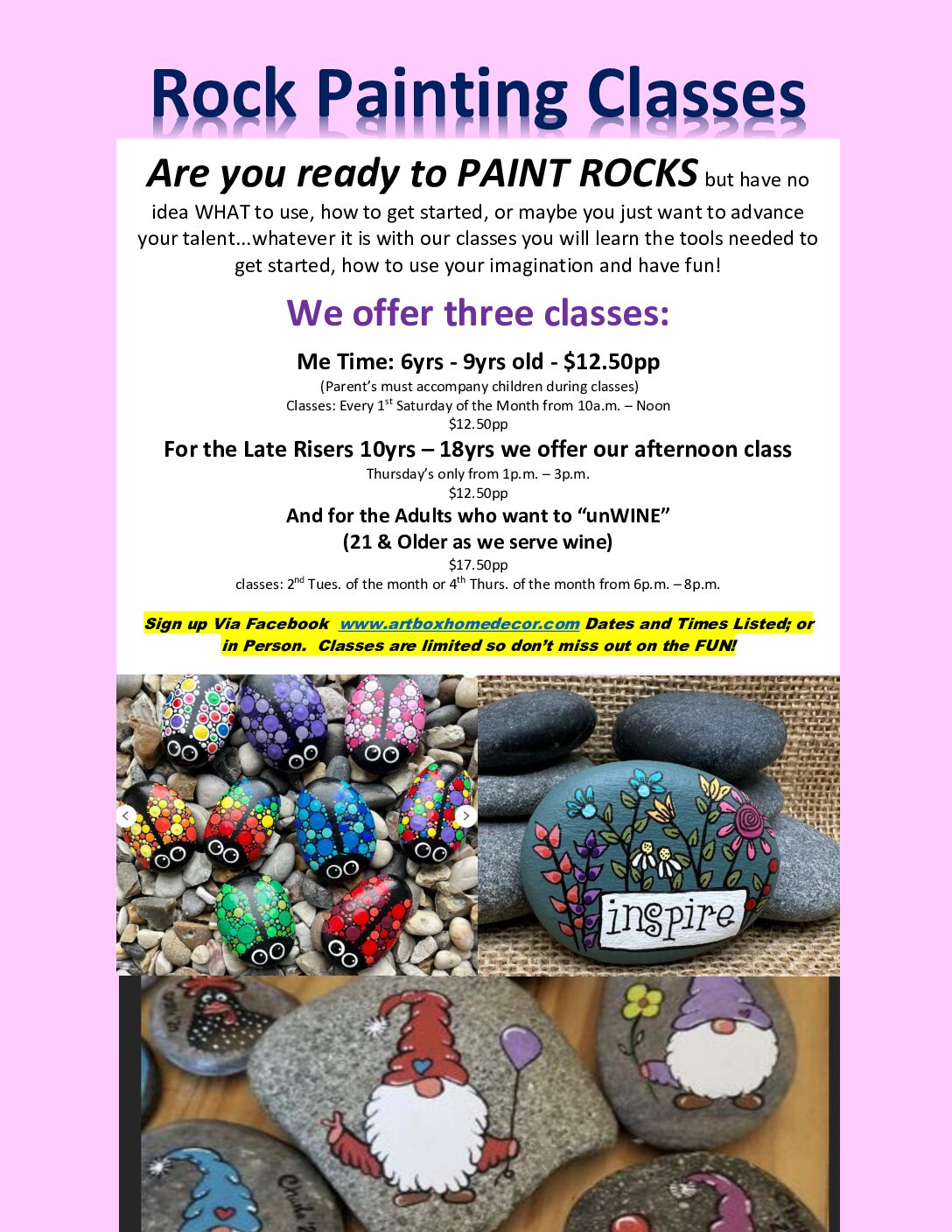 Rock Painting Class at Art Box Home Decor