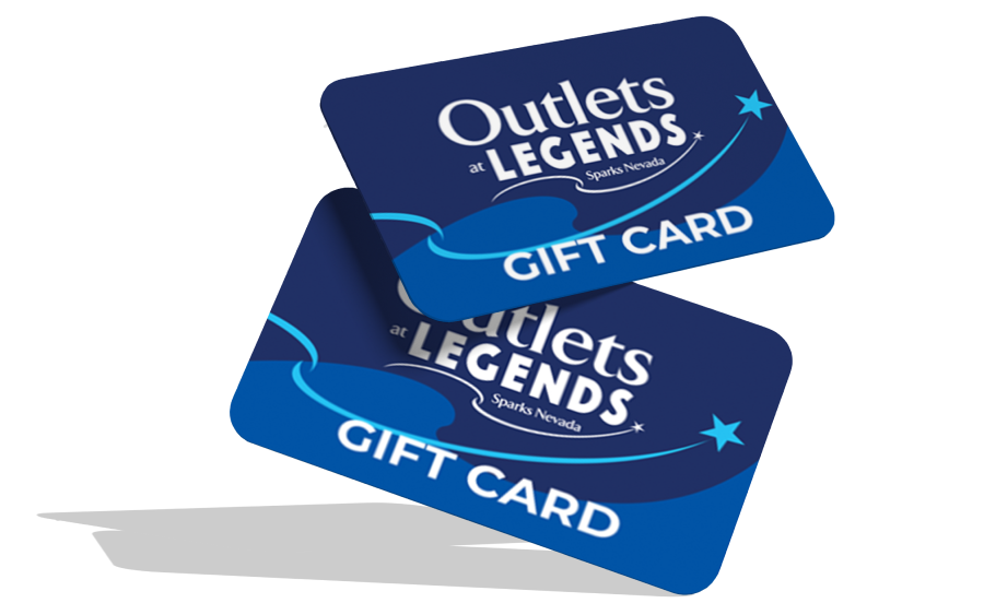 Two Outlets at Legends gift cards suspended in air.