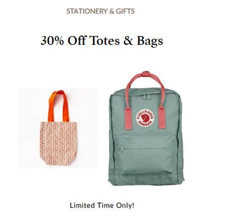 30% off Totes and Bags