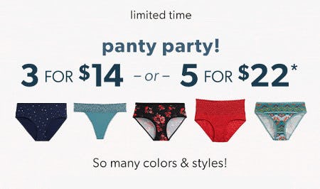 3 for $14 or 5 for $22 Panties