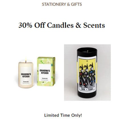 30% off Candles and Scents