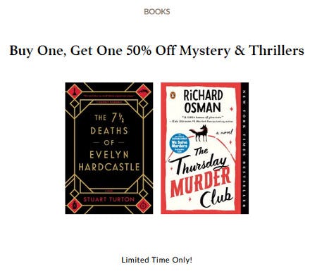 Buy One, Get One 50% off Mystery & Thrillers