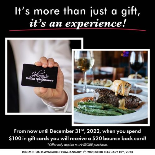Johnny’s Italian Steakhouse Holiday Gift Cards