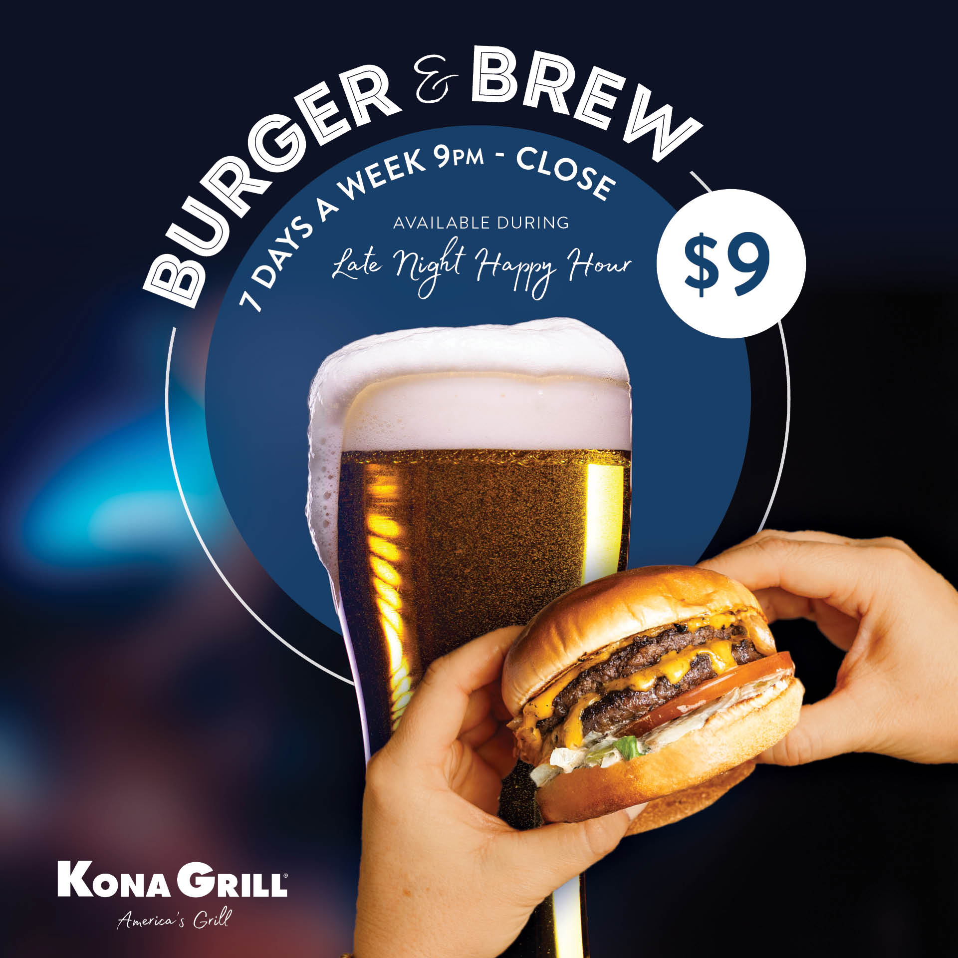 $9 Burger & Brew at Kona Grill