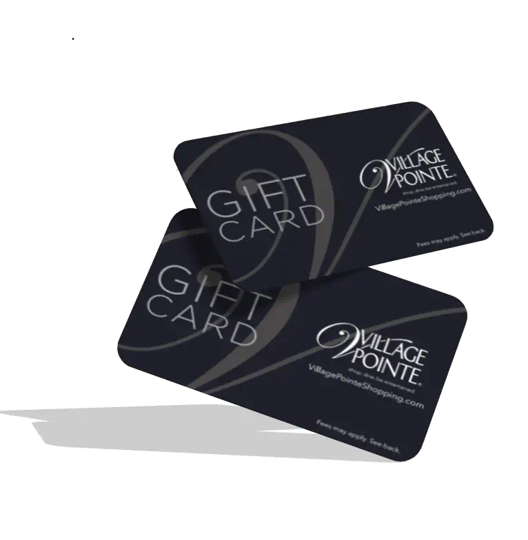 2 Village Pointe Gift Cards stacked together and floating.